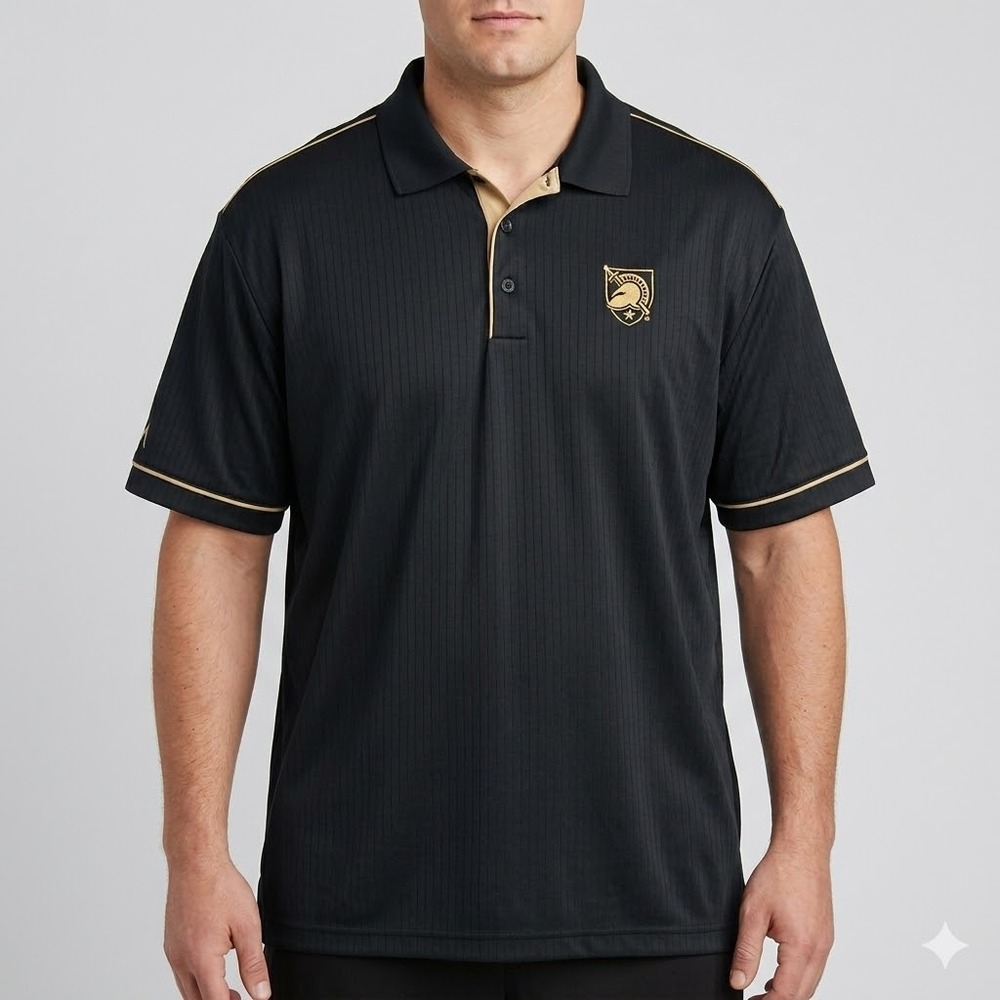 Antigua Army Black Knights Pinstripe Gold Trim Golf Polo Shirt 3XL Black